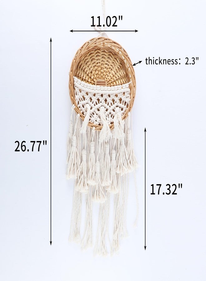 SHCMSADO Macrame Willow Storage For Living Room Bedroom Dorm Background, Boho Wicker Hanging Wall Decor Mini Chic Organizer for Nursery key Aromatherapy and Small daily necessities - Image 3